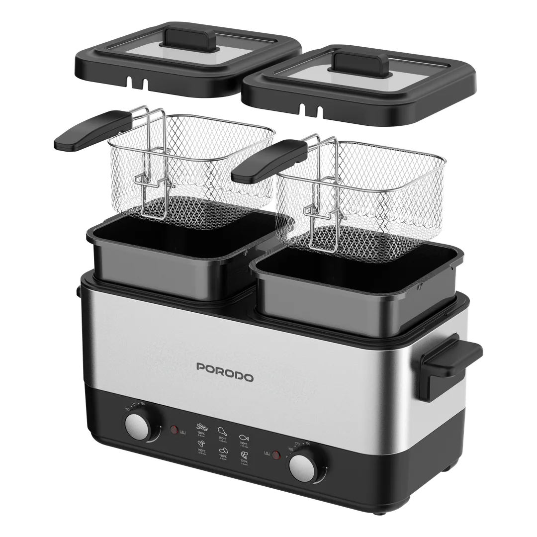 Porodo Lifestyle Electric Dual Deep Fryer 1.5L- Black & Silver