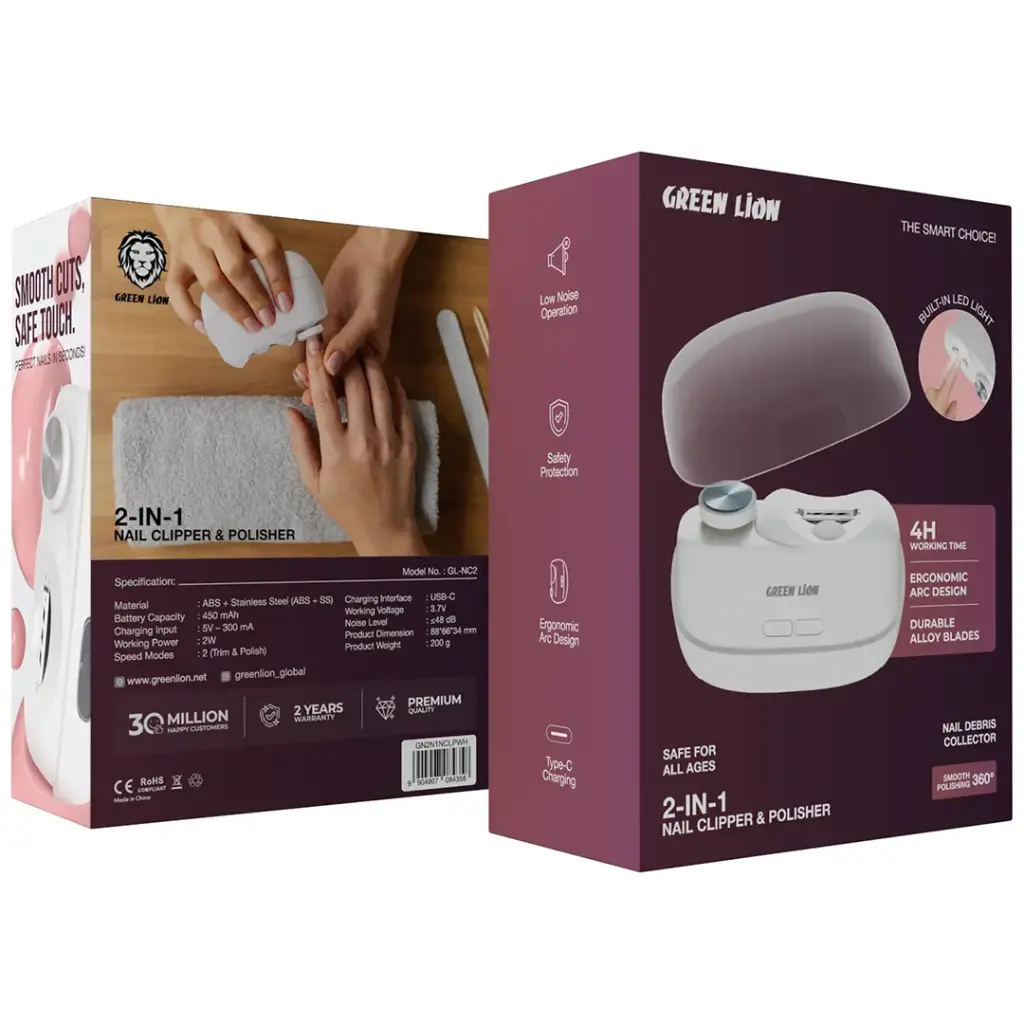 Green Lion 2In-1 Nail Clipper and Polishing - White