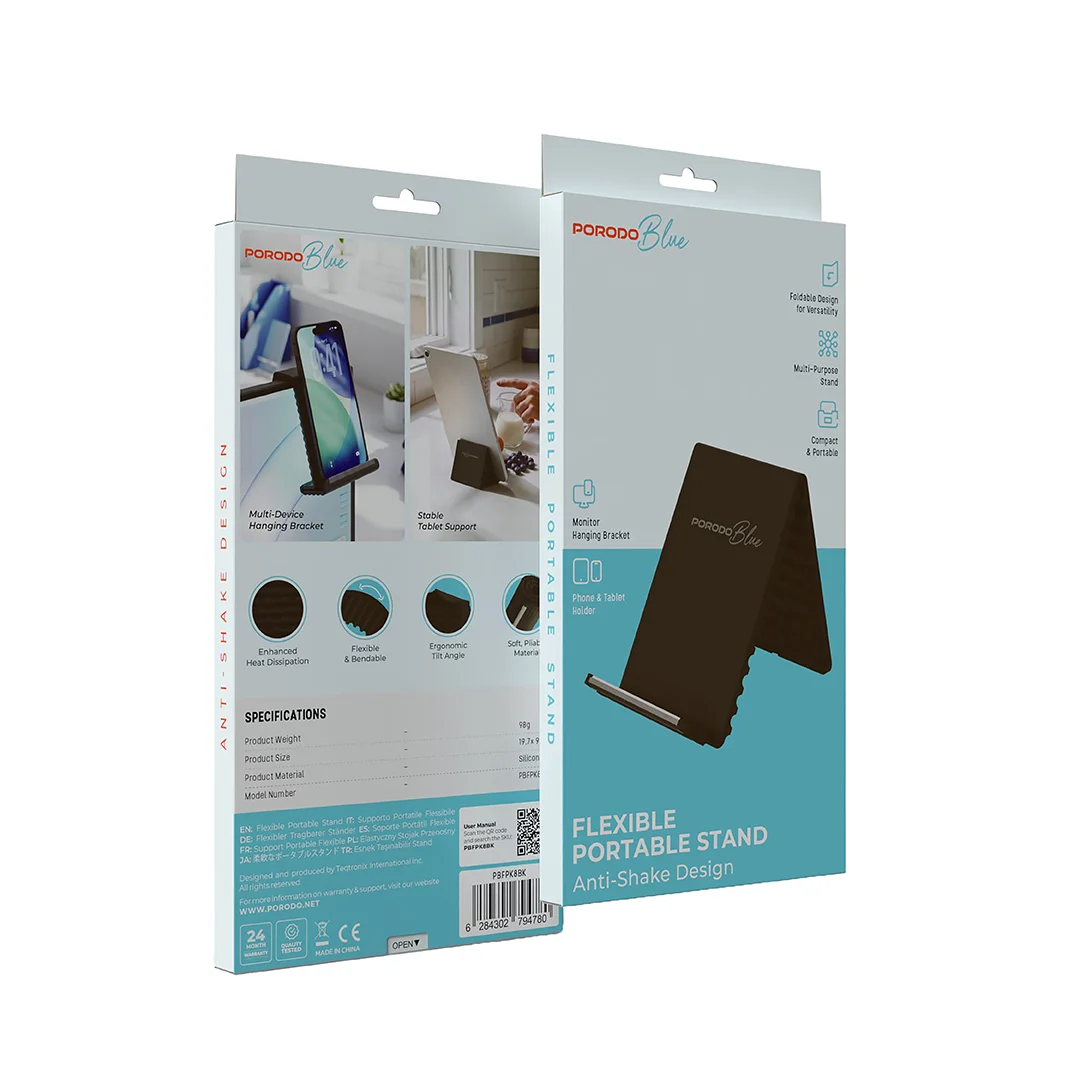 Porodo Blue Flexible Portable Phone and Laptop Stand - Black
