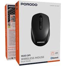 Porodo 2.4G+BT Dual Mode Rechargeable Mouse 300mAh battery Adjustable 8001600 DPI - Black