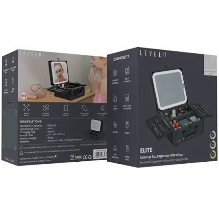 Levelo Elite Makeup Box Organizer With Mirror - Black