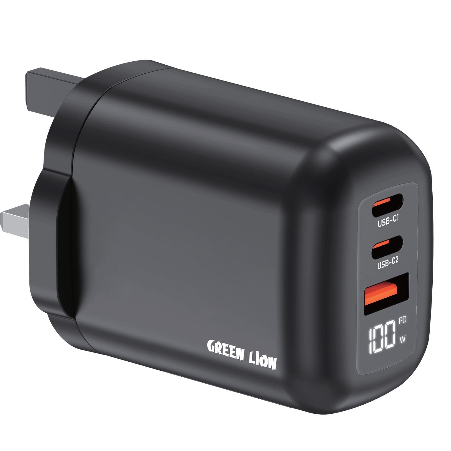 Green Lion Q-  SERIES UK Plug Wall Charger PD  65W A+C+C Port - Black