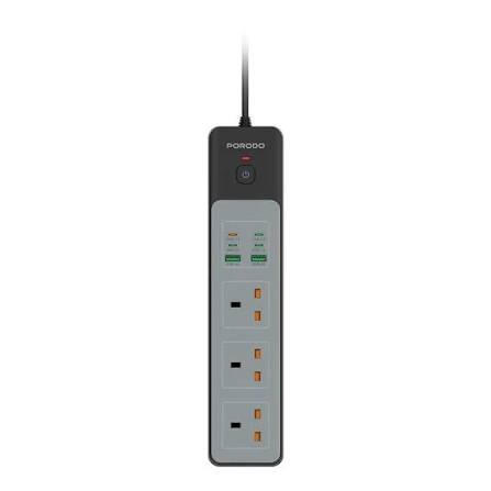 Porodo 3000W 3AC Power Socket with USB A x2 USB C x4 UK 3M Wire - Black